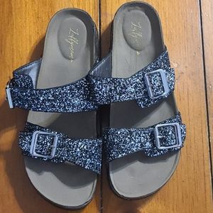 Glitter slip on sandals